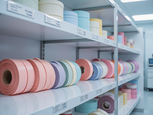 高分子复合材料样品展示,多种颜色和形状的材料样本排列整齐,背景为实验室工作台